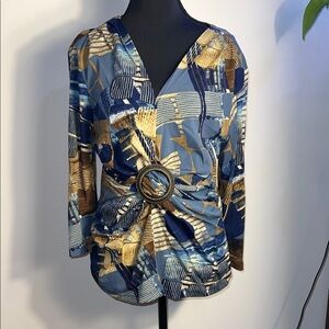 Nueva Women's Blue and Gold Abstract Blouse